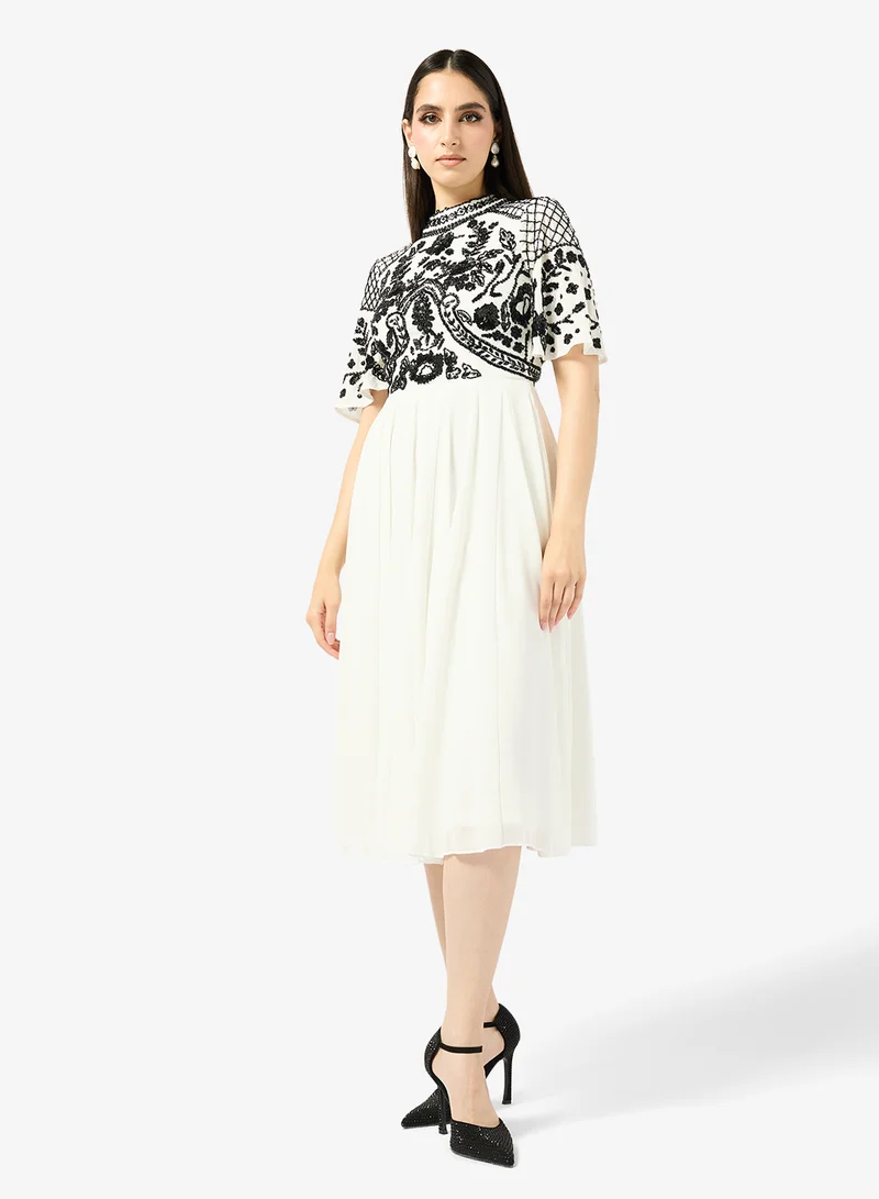 Frock and Frill Embroidered Short Sleeve Midi Dress